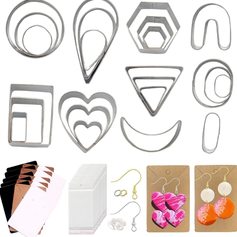 Set Pemotong Tanah Liat Plastik 142 Buah dengan Anting Aksesori Pembuatan Perhiasan DIY