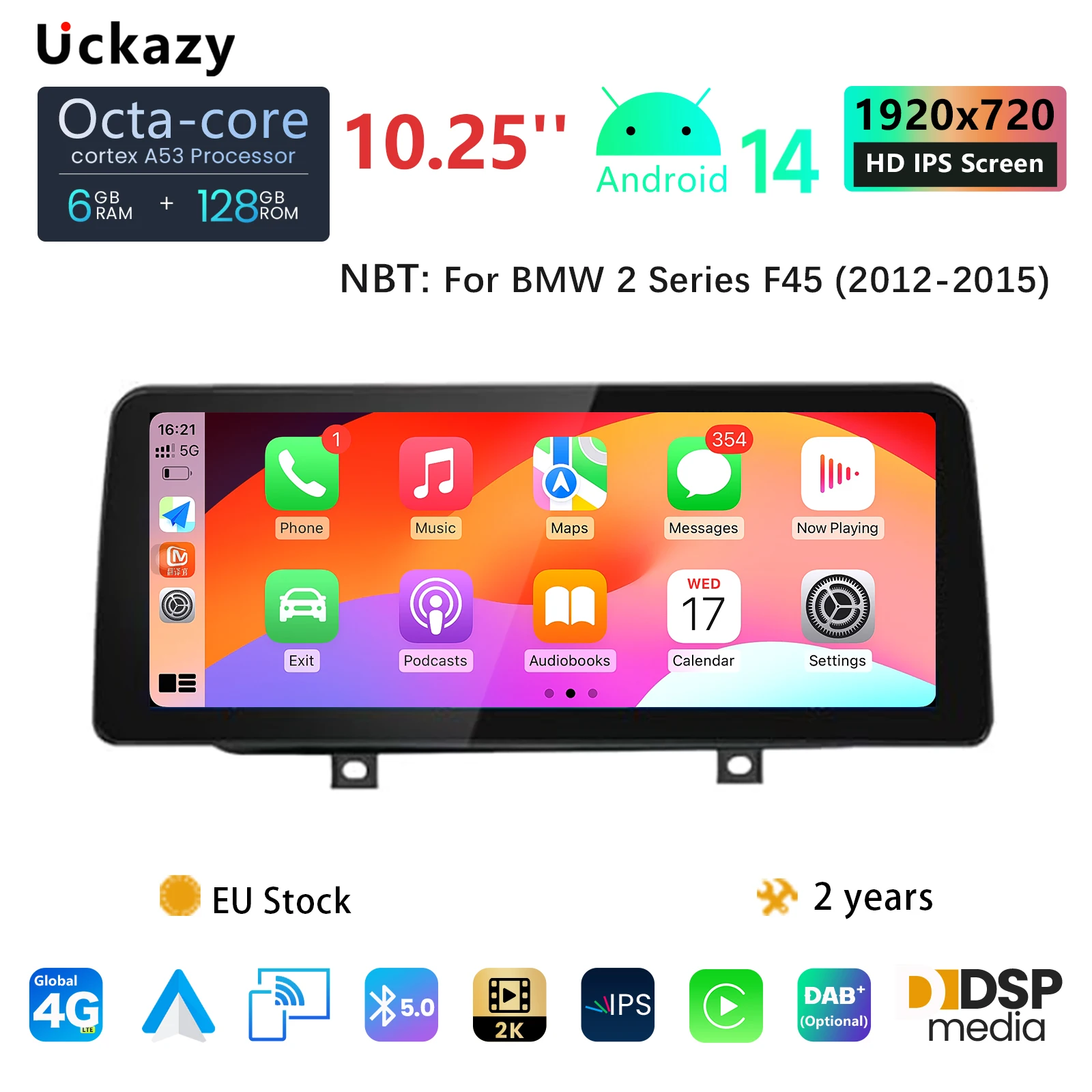 Autoradio Android 14 Uckazy 10,25 pouces pour BMW F45 F46 F87 2013-2018, Carplay, multimédia, GPS, navigation, stéréo, écran DSP, unité principale, audio 4G