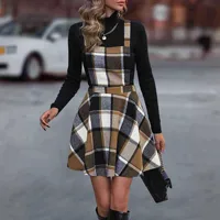 Vestido delantal a cuadros para mujer, falda con tirantes acampanados sin mangas de invierno, vestido tipo jersey de tartán Vintage de cintura alta, traje en capas