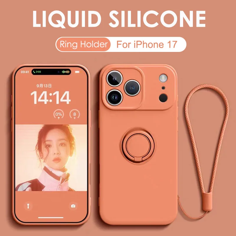 Liquid Silicone Ring Stand Magnetic Phone Case for iPhone 12 13 Mini 14 15 16 17 18 Pro Max Plus Soft Bumper Protective Case