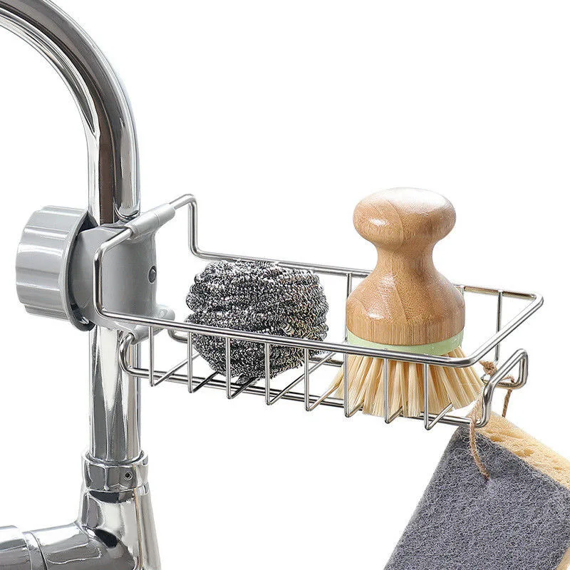 NEW Kitchen Stainless Steel Sink Drain Rack Sponge Storage Faucet Holder Soap Drainer Bathroom Accessor Shelf Basket Organizer