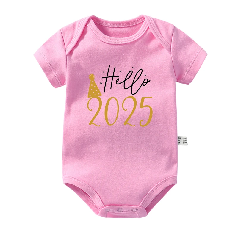 Hello 2025 Newborn Baby Bodysuit Cotton Short Sleeve Infant Rompers Body Baby Boys Girls New Year Ropa Clothes Christmas Gift