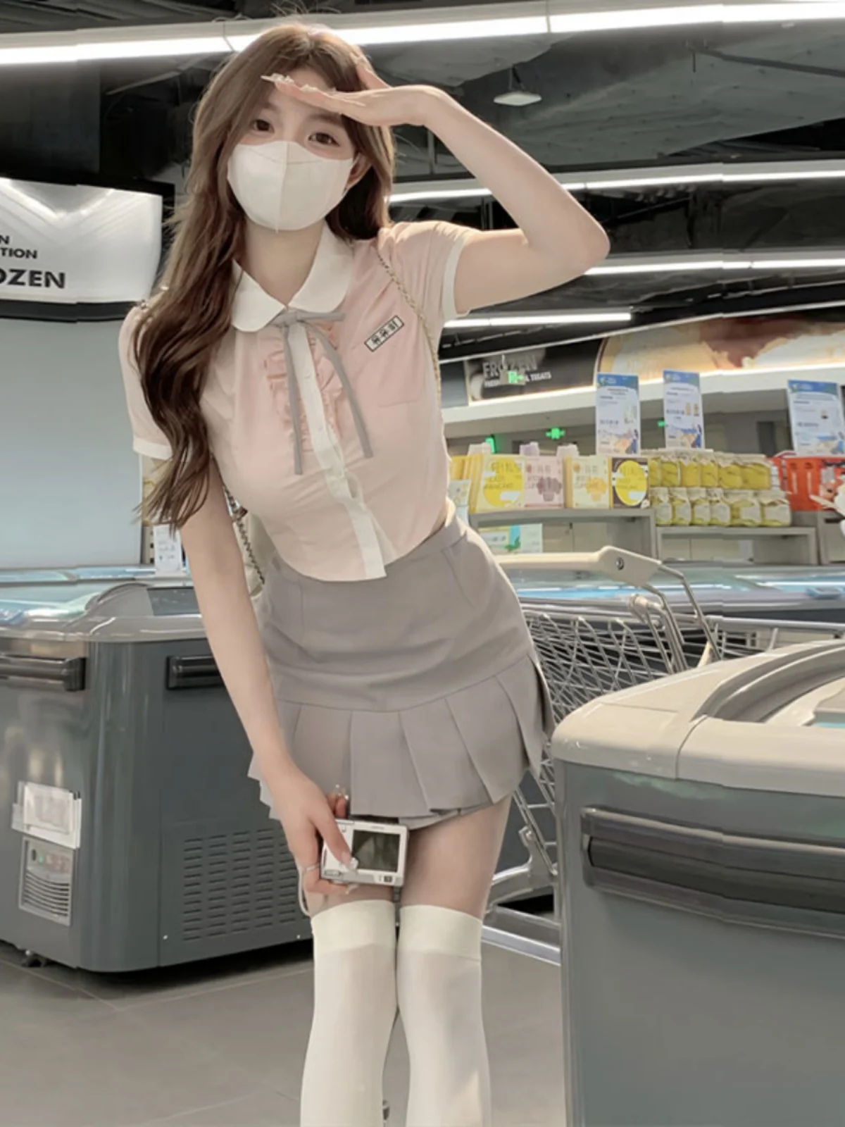 

Комплект в стиле главной героини K-Drama: укороченная рубашка и плиссированная юбка, двухсекционный комплект в стиле Sweet Spicy Pure Desire School Style