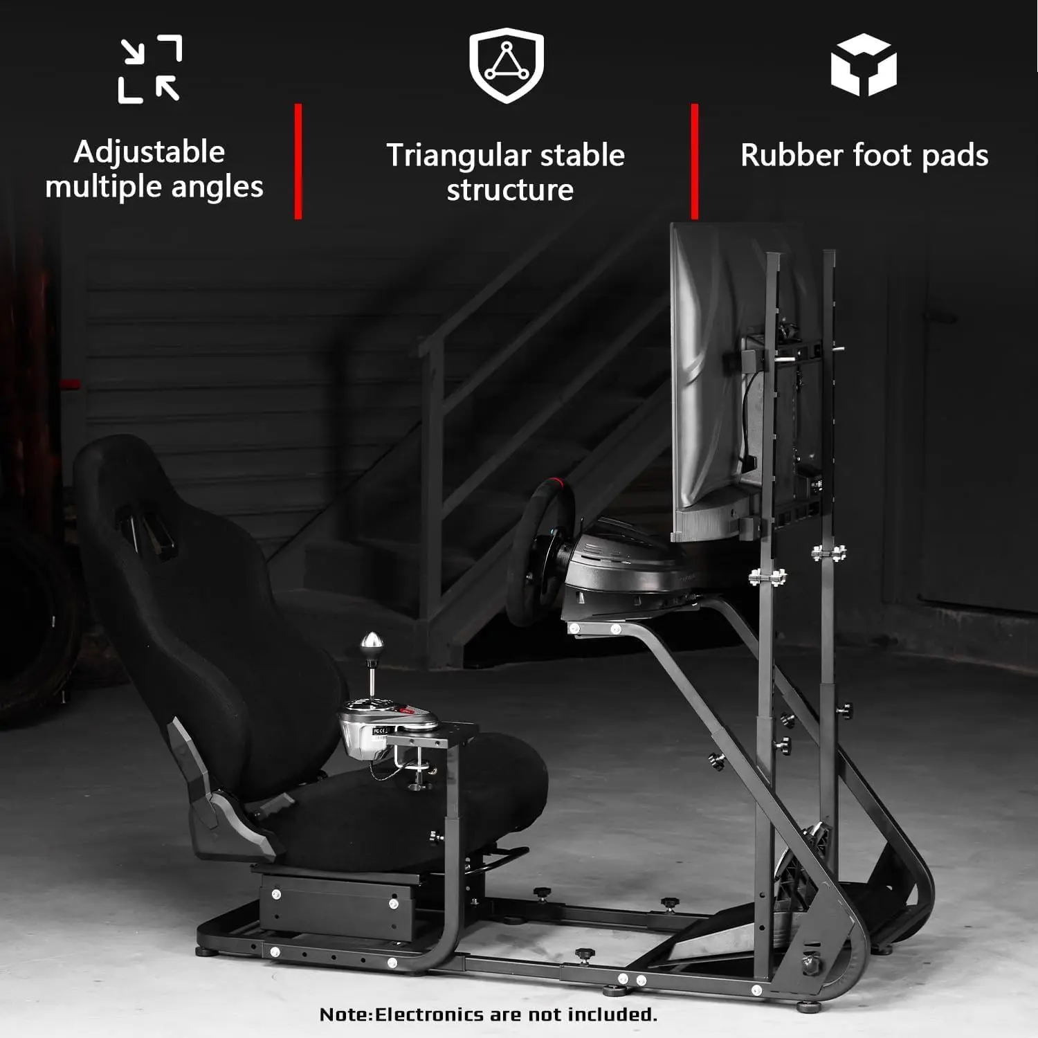 Racing Sim Cockpit, Monitor Mount, Black Seat, Fits Logitech g29/g920, Thrustmaster t300, No Shifter/Wheel/Pedals