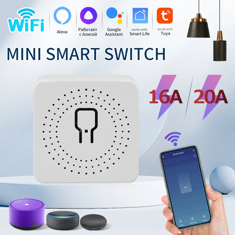 

16A/20A Tuya WiFi Smart Switch RF433MHz Home Automation Breaker Voice Control With Alexa Google Home AC100-240V 2 Way Control