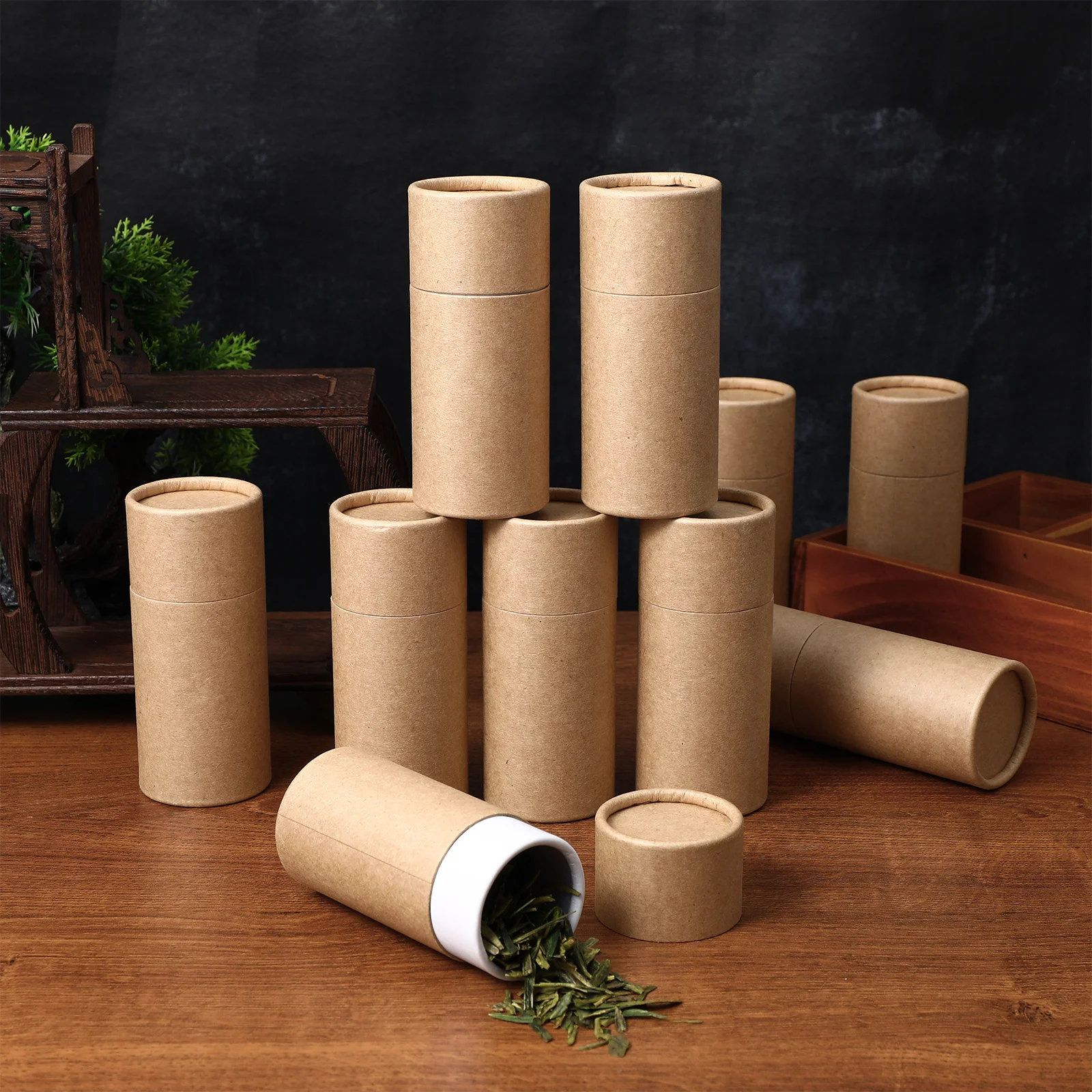 

10pcs Essential Oil Bottle Packaging Box Kraft Paper Cylinder Storage Cans For Tea Incense Sticks Gift Containers Practical