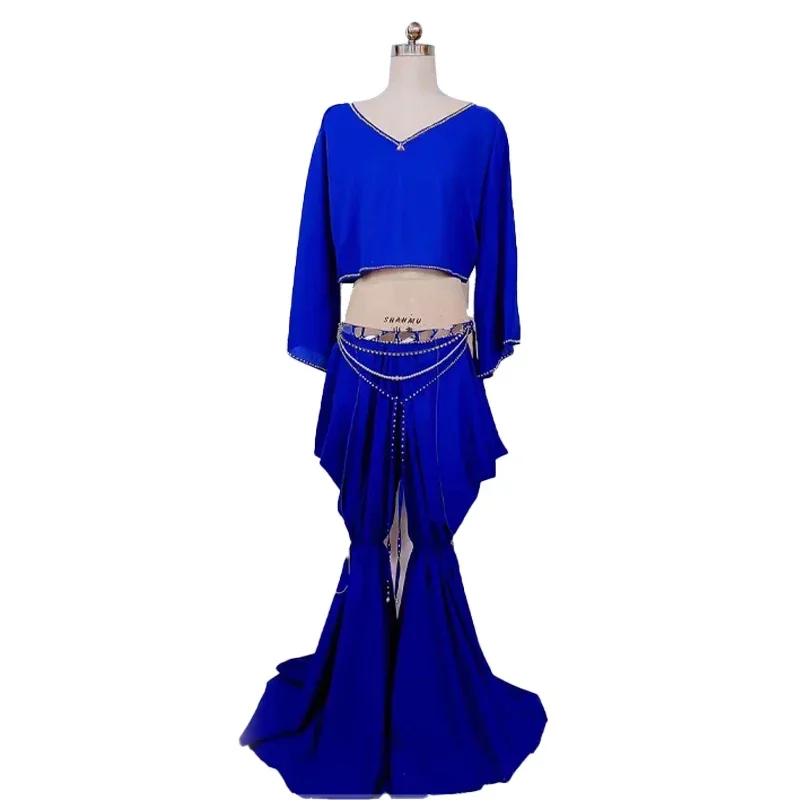 Conjunto de traje de dança do ventre para mulheres, adulto, crianças, conjunto de performance de dança do ventre, top + calças, 2 peças, roupa de