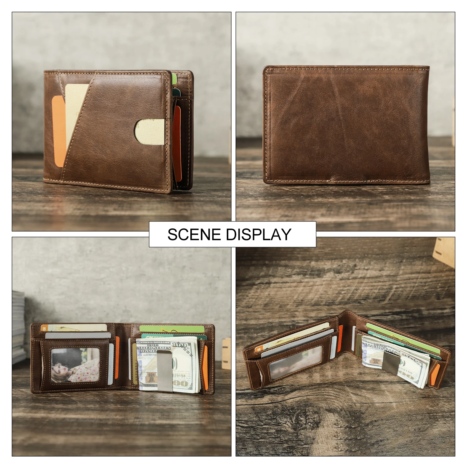 CONTACT'S Genuine Leather Short Wallets for Men RFID Slim Card Holder Coin Purses Money Clips 2023 Male Mini Wallet Photo Holder