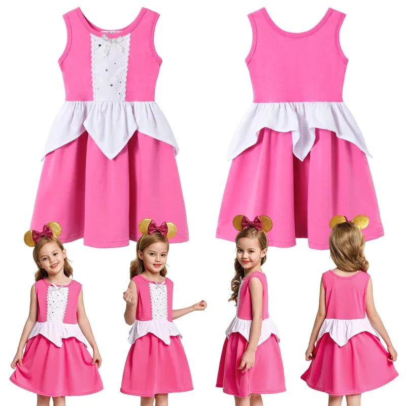 

2025 Summer Girl casual dresses Aurora rode play costume children birthday party princess dress baby girl dress suit
