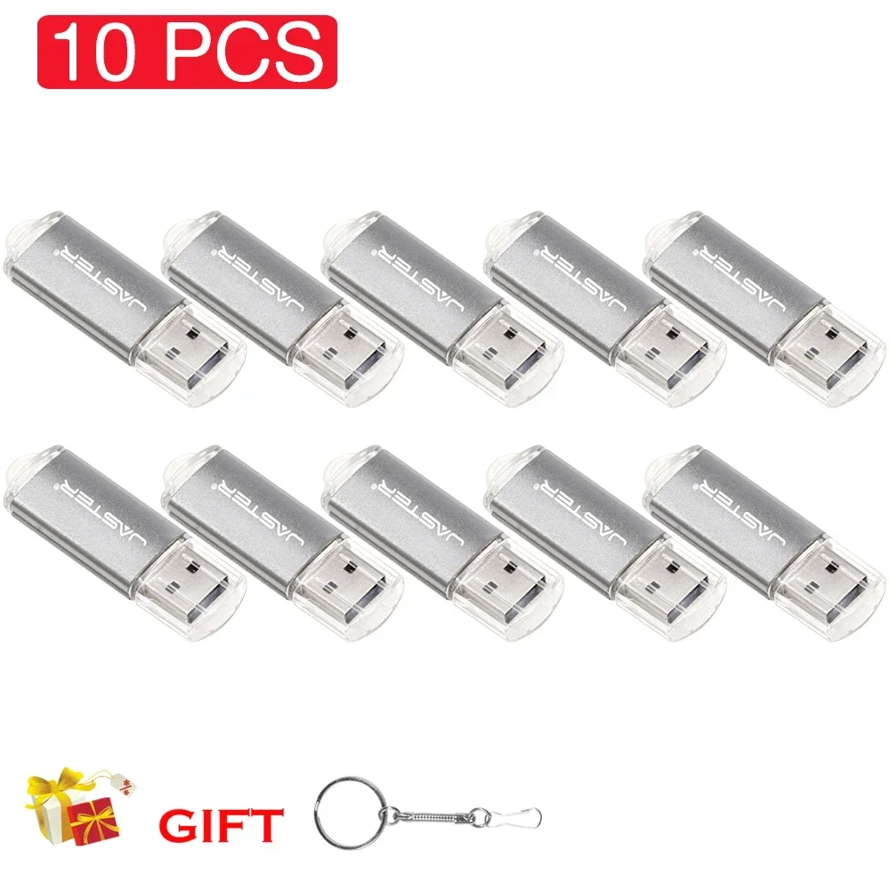 JASTER 10 PCS LOT USB Flash Drive 128GB Free Key Chain Memory Stick 64GB Creative Gift Pen Drive 32GB Black USB Stick 16GB Blue