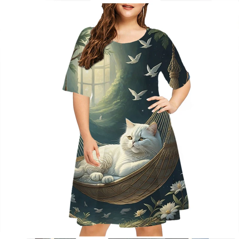 Grassland Running Animals Horse Dresses For Women Clothes Oversized Summer Casual Short Sleeve Print Dress Loose Plus Size Dress