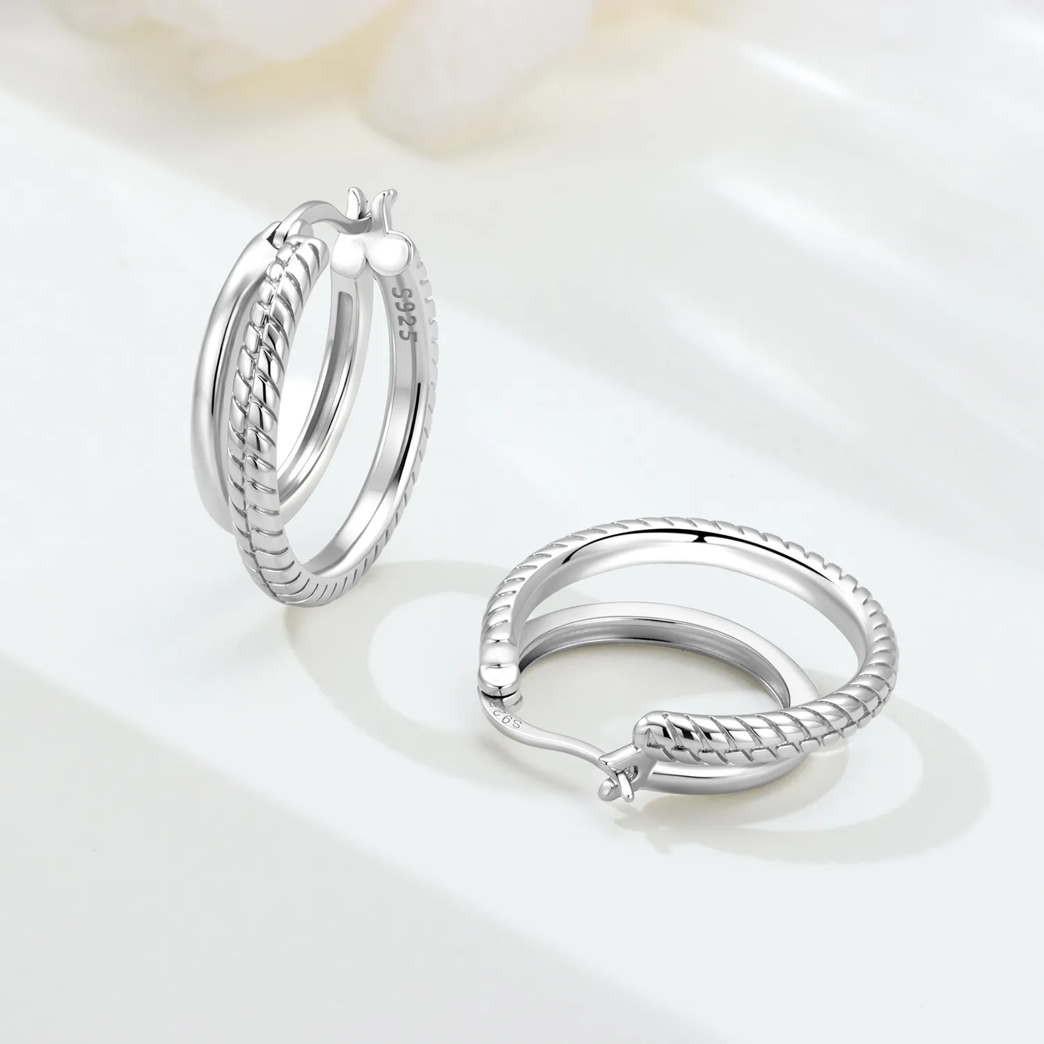 PANPOKI S925 Sterling Silver Minimalist Double Loop Earring Hoop Earring Women Jewelry Original Trendy Anniversary Gift