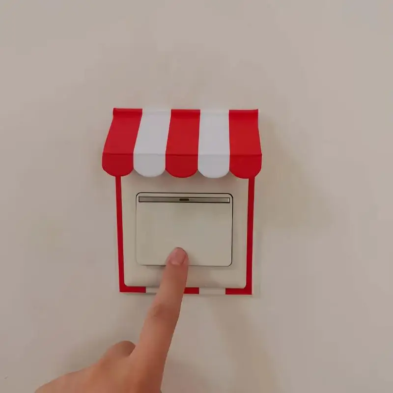 Switch Panel Cover Kawaii Awning Shape Self-adhesive Socket Protective Frame Wall Sticker Gift for Girls