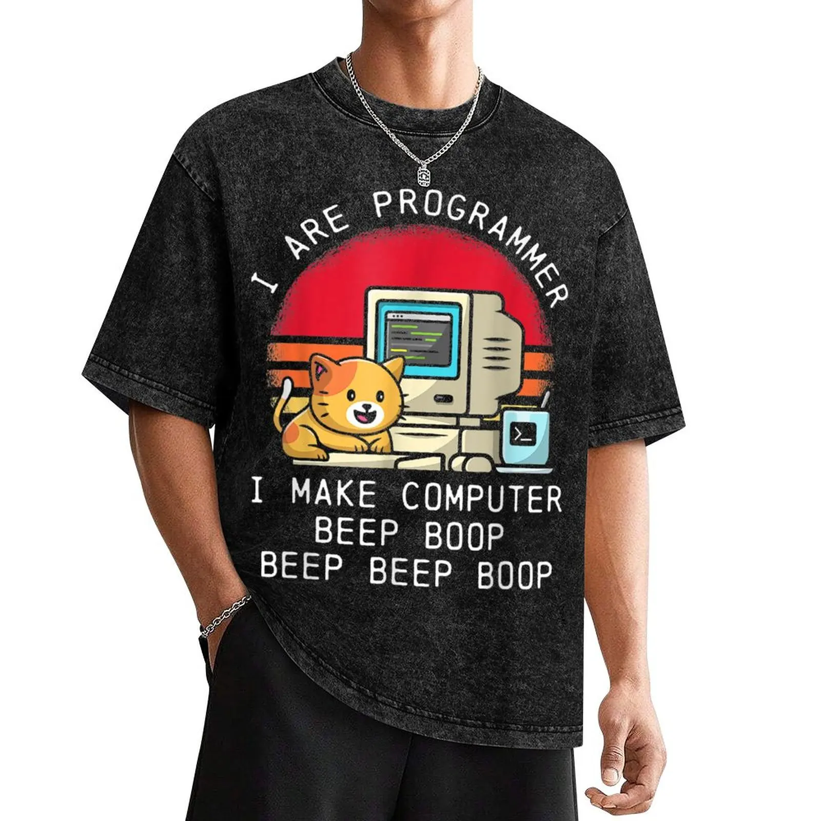 Vintage I Are Programmer Cat Cute Beep Boop Retro T-Shirt summer top man t shirt graphic tee shirt anime stuff men clothings