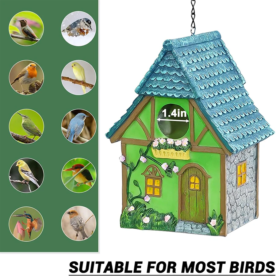 Outdoor Birdhouse Resin Garden Decoration Hanging Cabin Suitable for Small Birds Birdhouse Lovers Gift