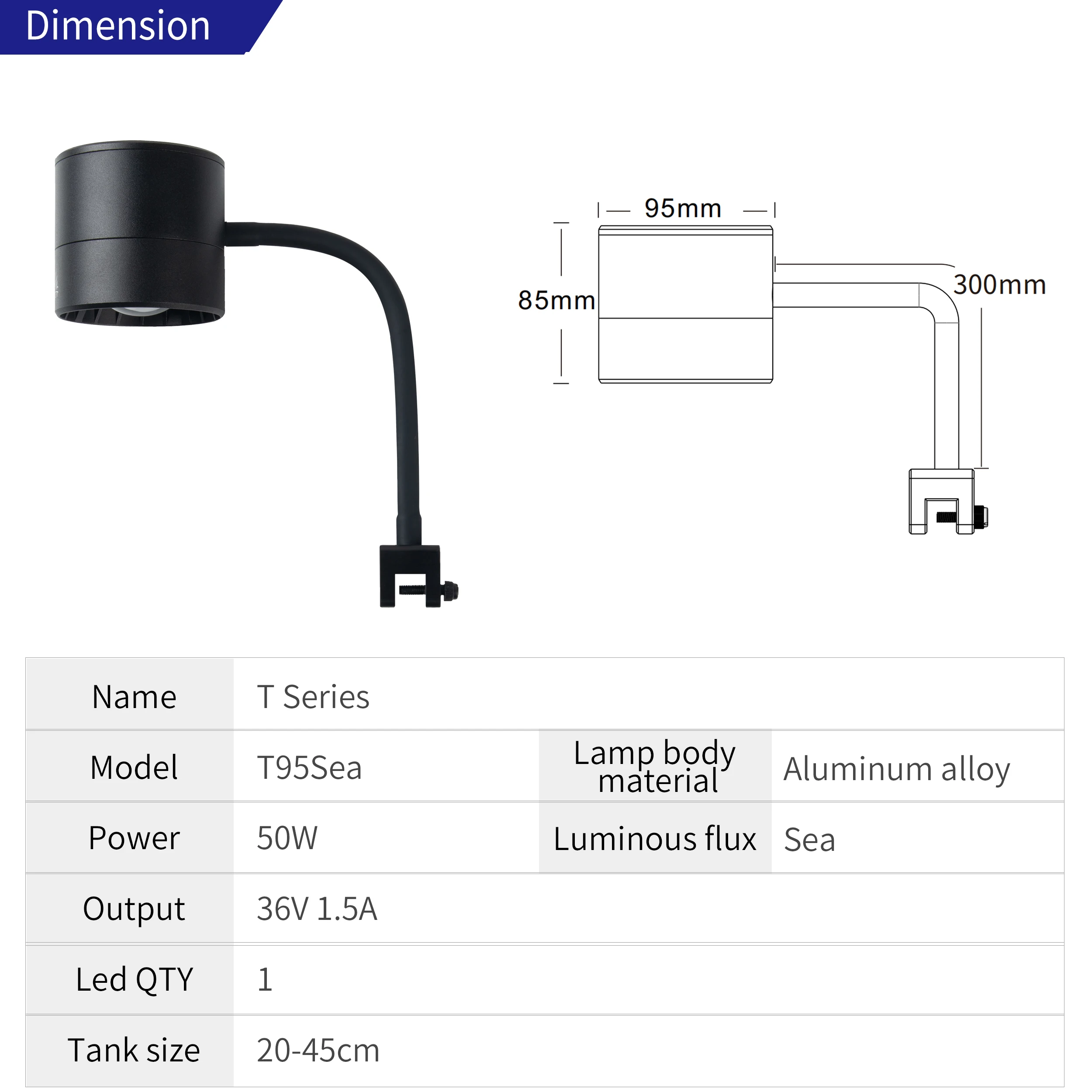Week Aqua T95Sea Full Spectrum RGB LED Aquarium Light For Saltwater Coral Reef Tank Bluetooth Control Dimmable Lighting System