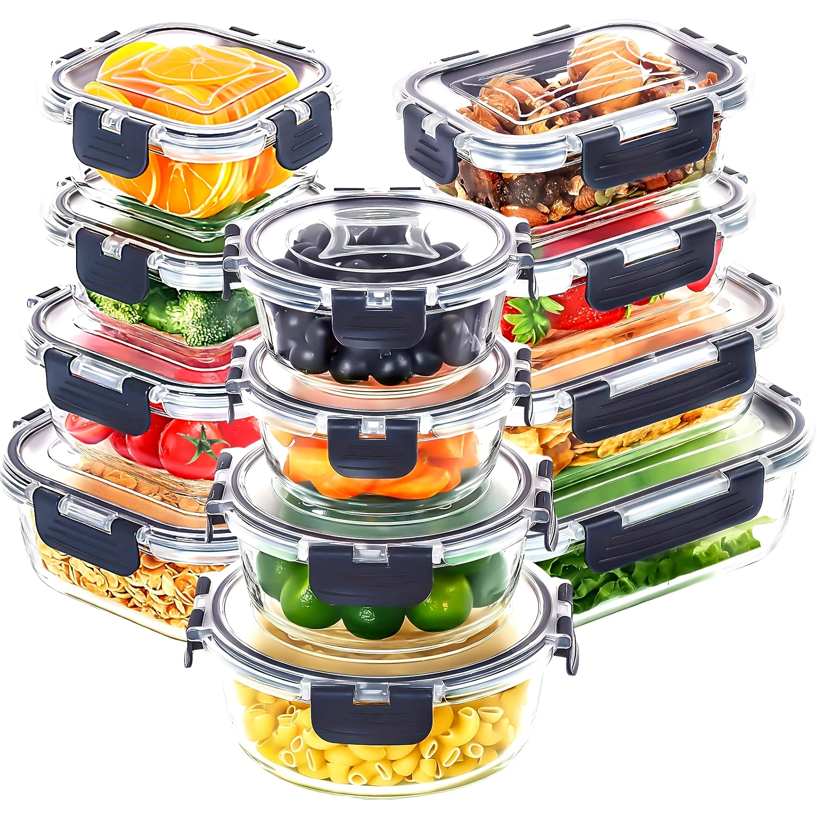 

12pcs Glass Food Storage Containers with Lids, Meal Prep, Pantry Kitchen Storage Containers for Lunch, Leak Proof