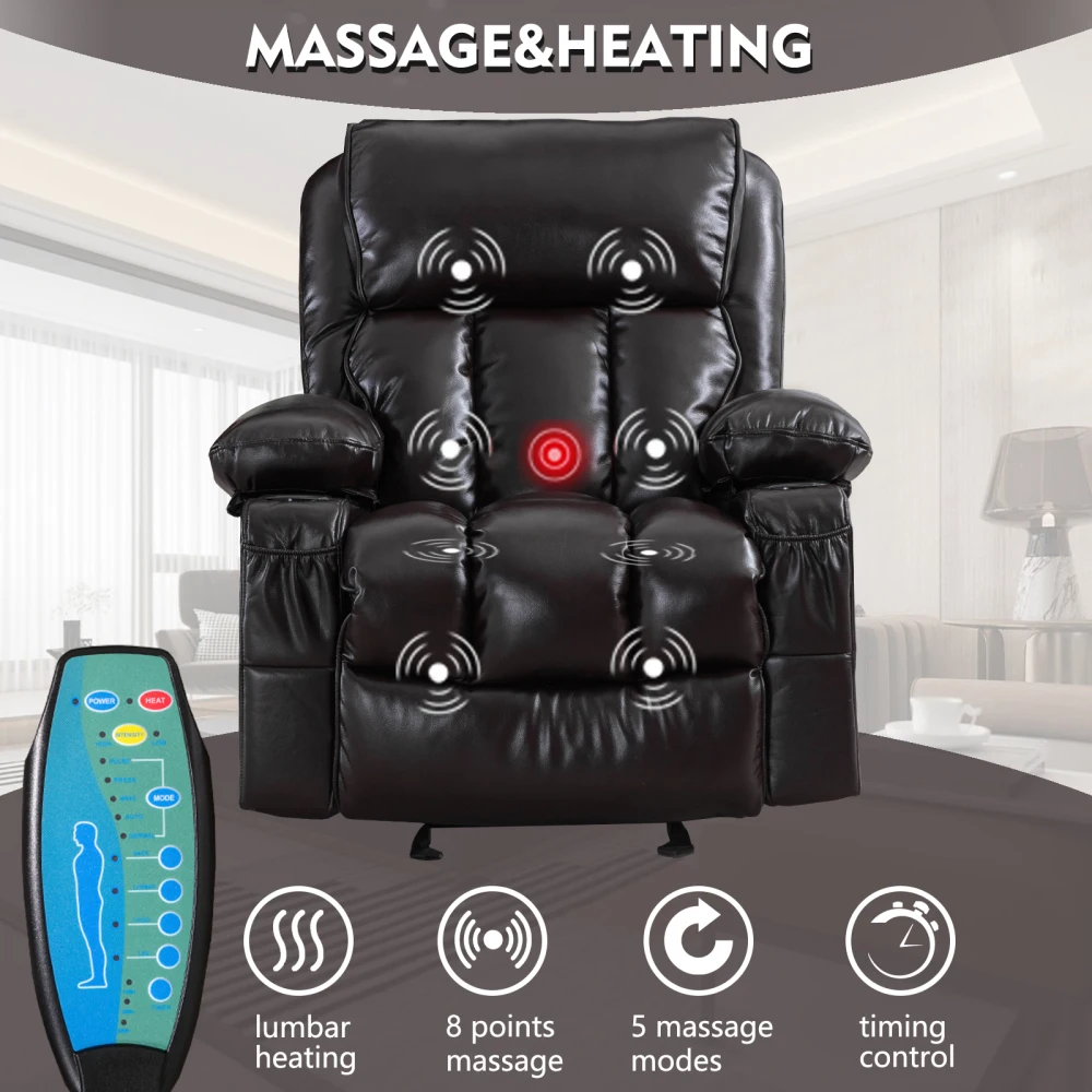 Recliner Chair Heating Massage with 8 Points Massage and Side Pocket,5 Massage Modes, Adjustable Recliner Chair