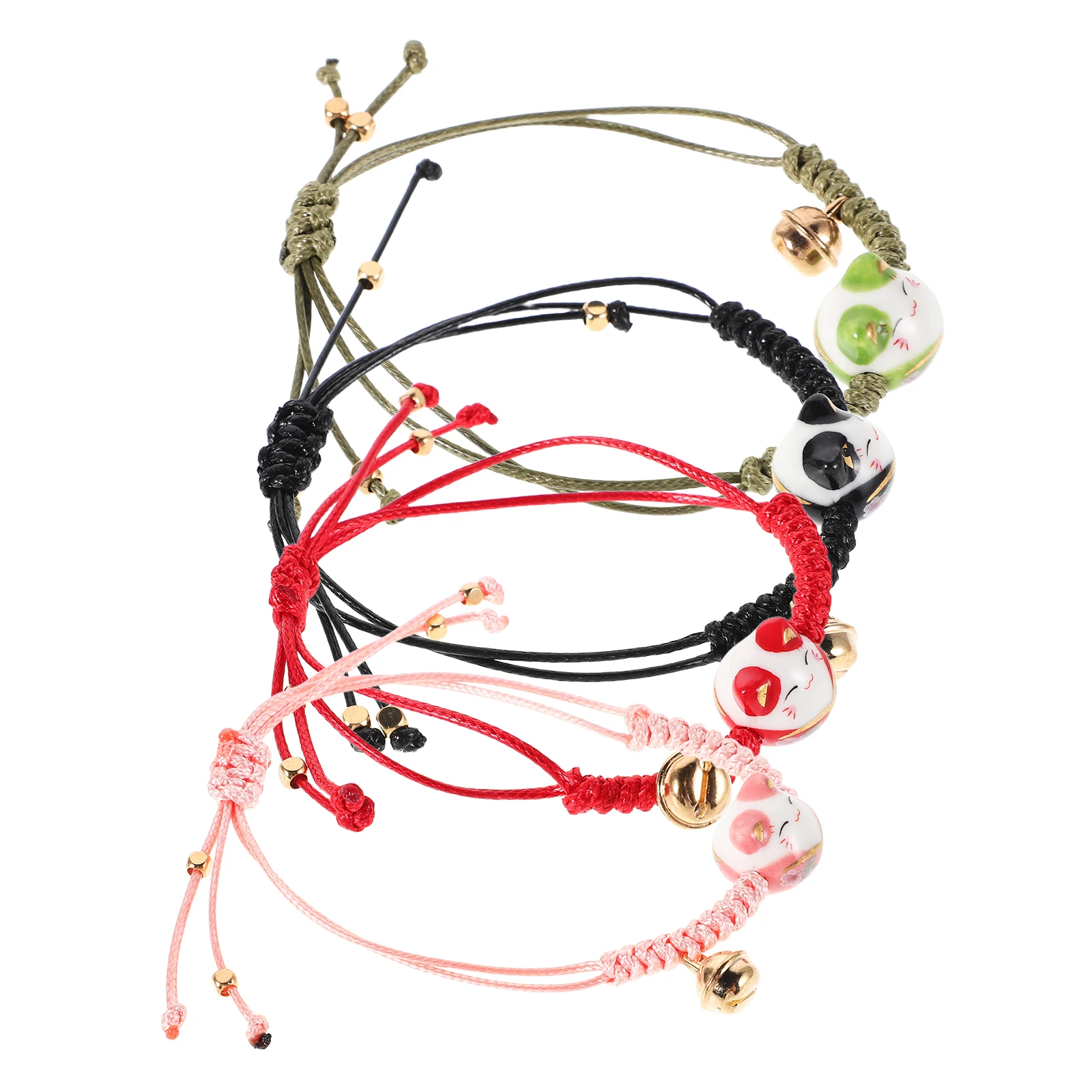 

4pcs Charm Bracelets Cute Ceramic Adjustable Braided Red Rope Student Hand Woven Jewelry Women Accessories