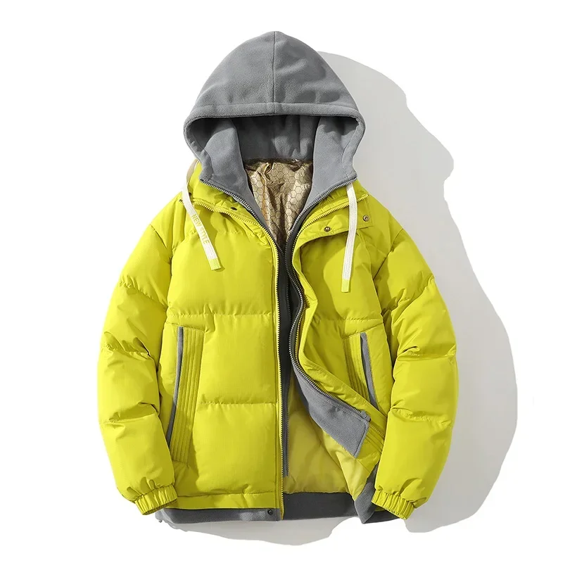 Graphene Splicing Fake Two-piece Hooded Down Jacket Men's Winter Thick Warm Clothing Trendy Version All-match Couple Coat