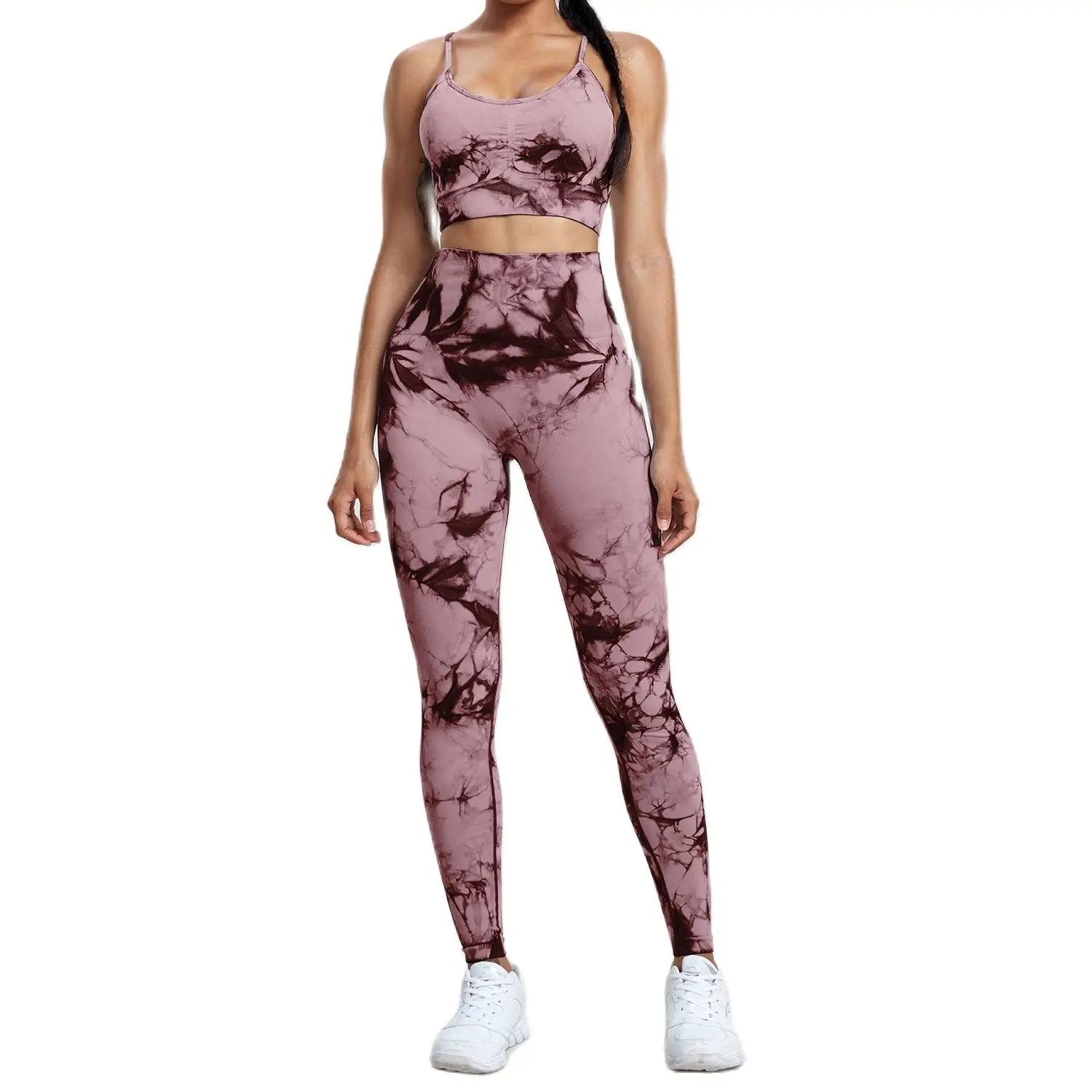 CHRLEISURE damskie Tie Dye zestaw do jogi bezszwowy Fitness legginsy treningowe garnitur z biustonosz do biegania odzież sportową damski elastyczne