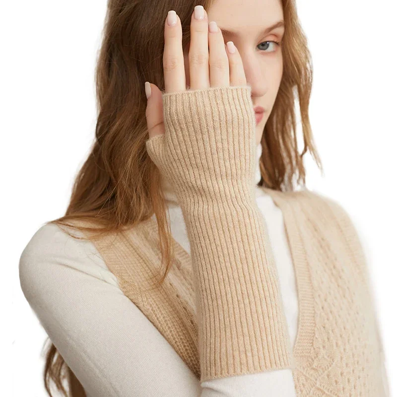 winter-women-100-cashmere-long-mitts-25cm-fine-knitted-fingerless-gloves-y2k-thermal-gloves-semi-finger-lengthen-arm-warmers