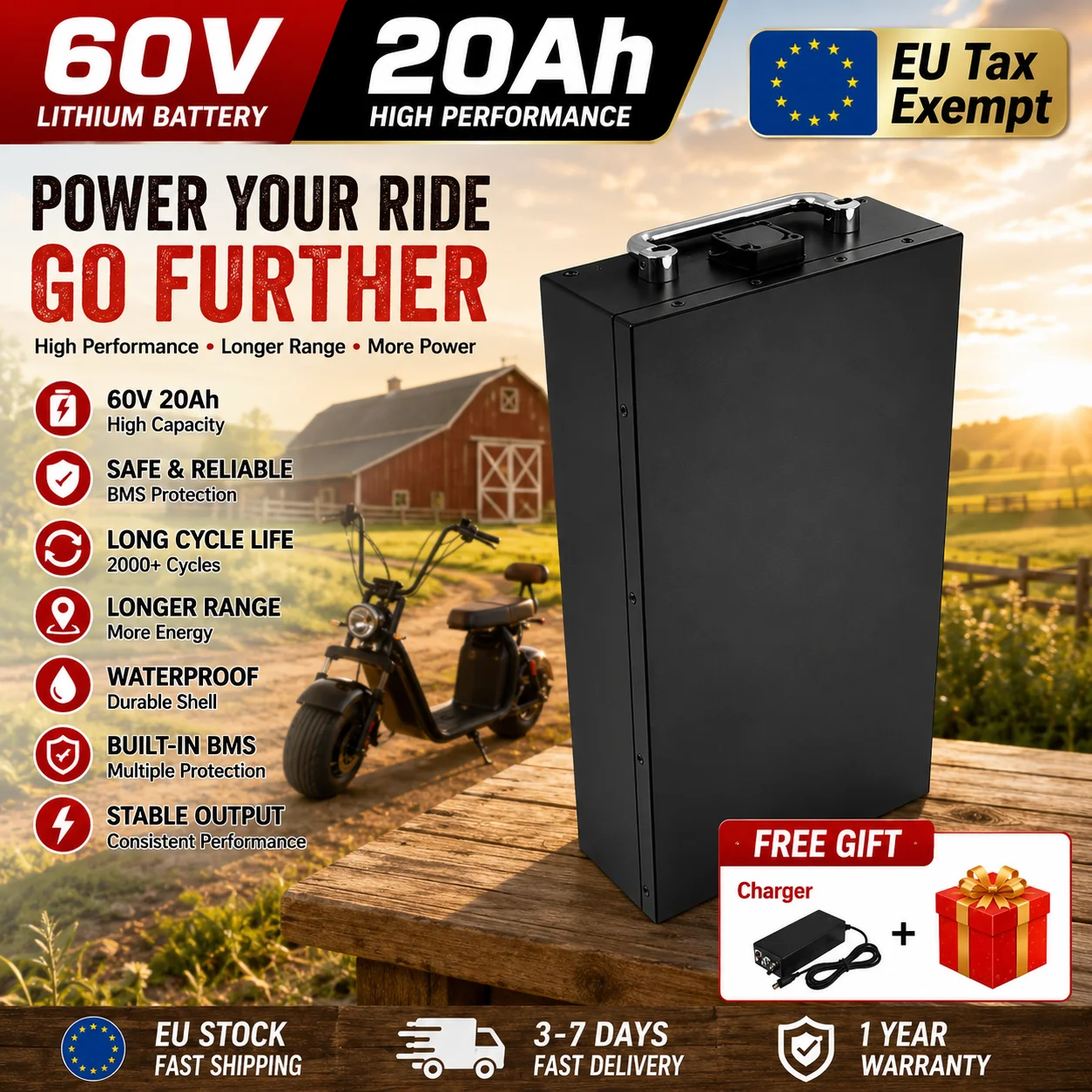 Image of 60V 30Ah Elektromotorrad Wasserdichter 18650 Lithium-Akku 1000W Geeignet für Harley Elektroroller-Batterie