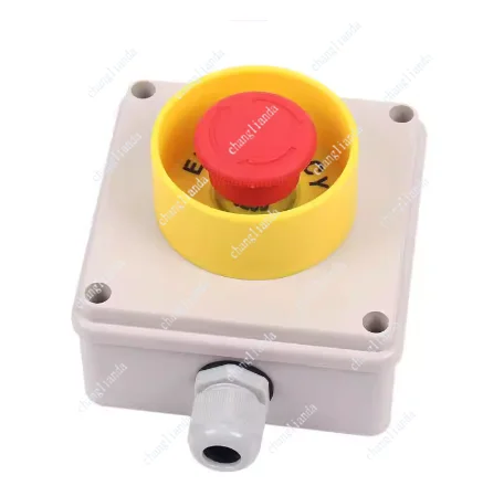 One emergency stop button box next to the machine, emergency stop control complete set of junction boxes