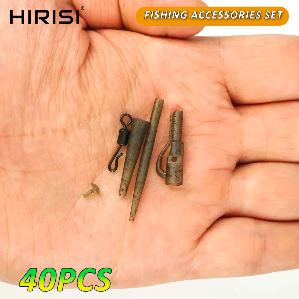 Hirisi Quick-Change Carp Rig Kit 40pcs Safety Lead Clips + Anti-Tangle Sleeves & Swivels Fishing Accessories M11
