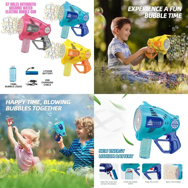 for Children's Bubble Machine 57 Hole Automatic Water Absorbing Large Bubble Blower  Outdoor Party Play