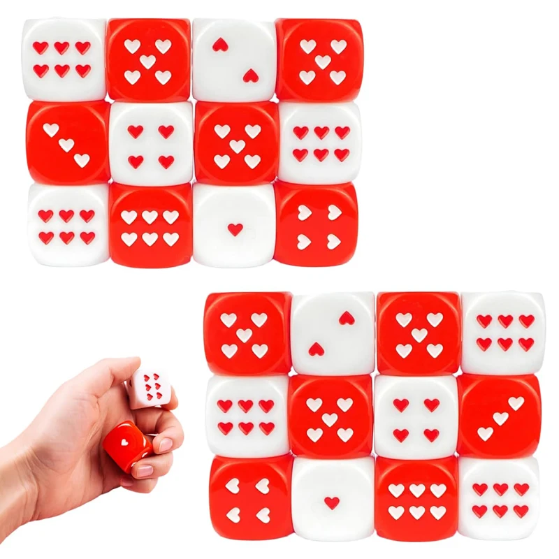 10PCS Love Heart Shape Dice 25MM Valentine Day & Romantic Anniversaries Gifts Party Drinking Games for Her or Him