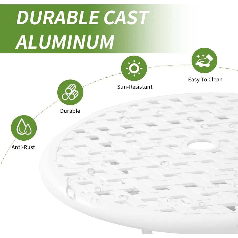 파티오 비스트로 세트, 우산 구멍이 있는 3 개, 야외 비스트로 테이블 및 의자 세트 2 개, 파티오 비스트로 세트 3 개, 흰색