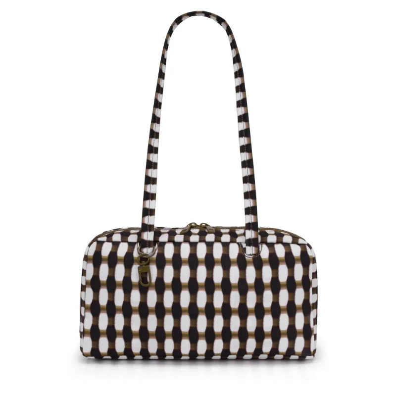 Polka Dot Plaid Round Dome Shoulder Bag,Women Retro Eco-Friendly Colorblock Stripe Pillow Handbag,Casual Commuter Nylon Tote Bag