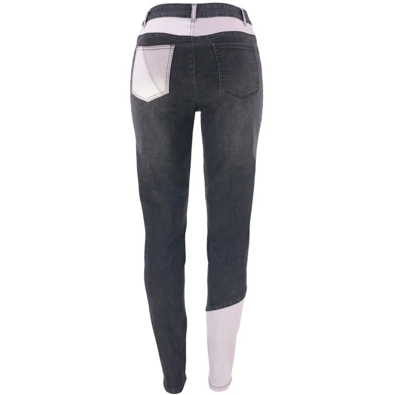 Plus Size Women's Jeans High Waist Denim Pants Patchwork Slim Fit Full Length Black And Grey Skinny Jeans with Contrast Woman view 3
