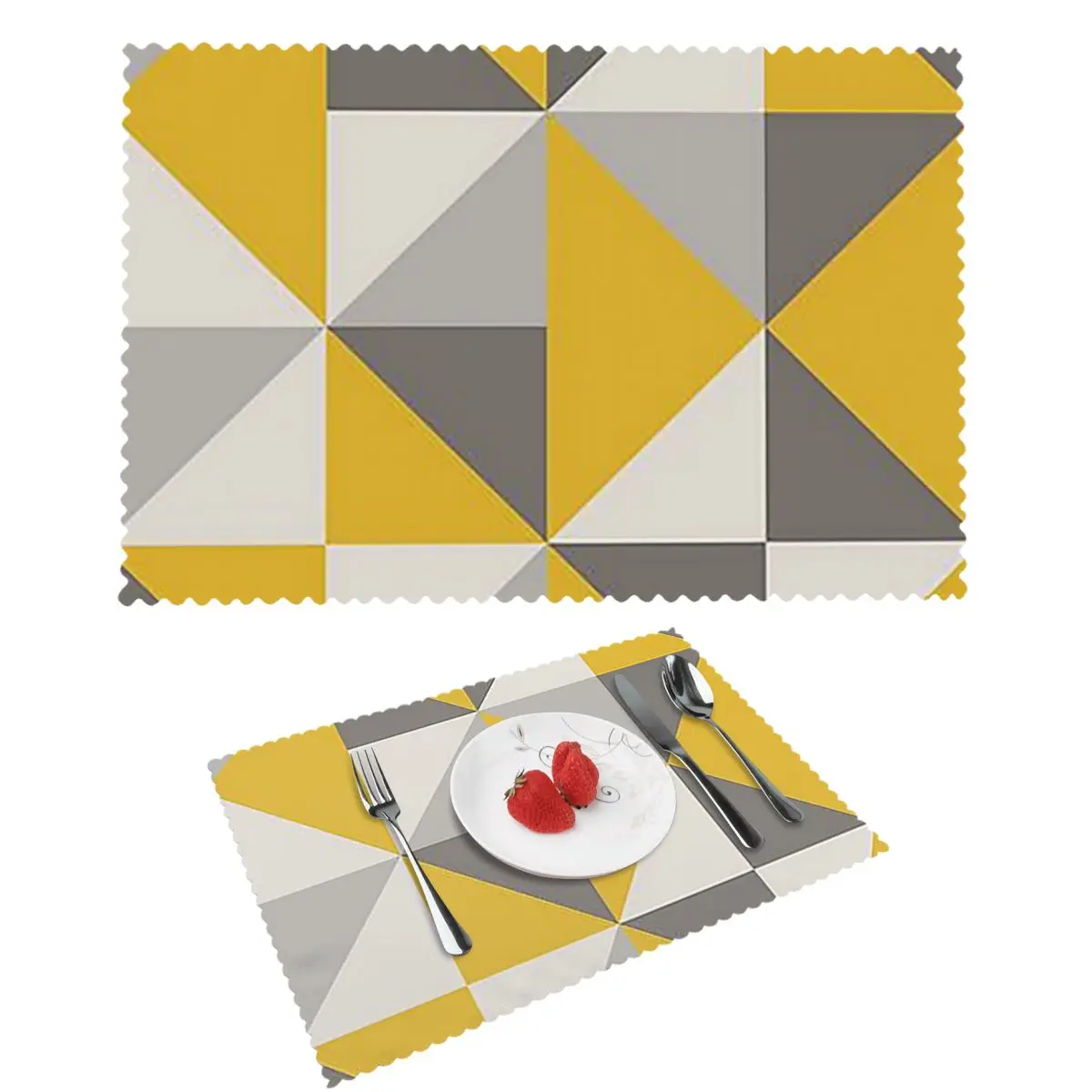 

Retro Triangle Design In Yellow And Grey Placemat Non-Slip Plate Mat For Dining Table Bowl Coaster Home Decor Absorbent Mats