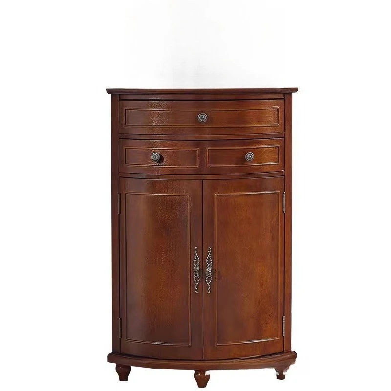 

Living room solid wood corner shelves against the wall, corner fan-shaped vintage cabinets