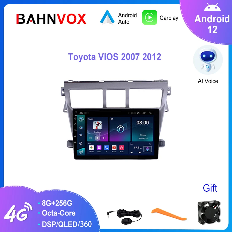 

Автомобильное радио 9 "Android 12,0 для Toyota VIOS Yaris 2007 2012, мультимедийный видеоплеер, навигация для Carplay, GPS, Wi-Fi, стерео головное устройство