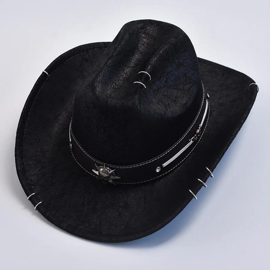 

Men Women Faux Leather Western Cowboy Hat Vintage Gentleman Cowgirl Jazz Hats Sombrero Hombre