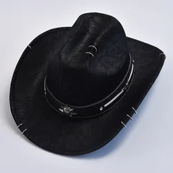 Men Women Faux Leather Western Cowboy Hat Vintage Gentleman Cowgirl Jazz Hats Sombrero Hombre