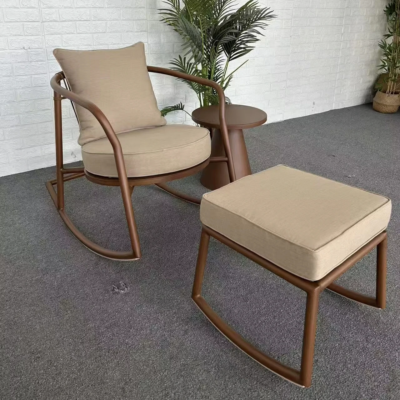 

Modern Deluxe Garden Rocking Chair with Footstool Comfortable Outdoor Rocking Chair
