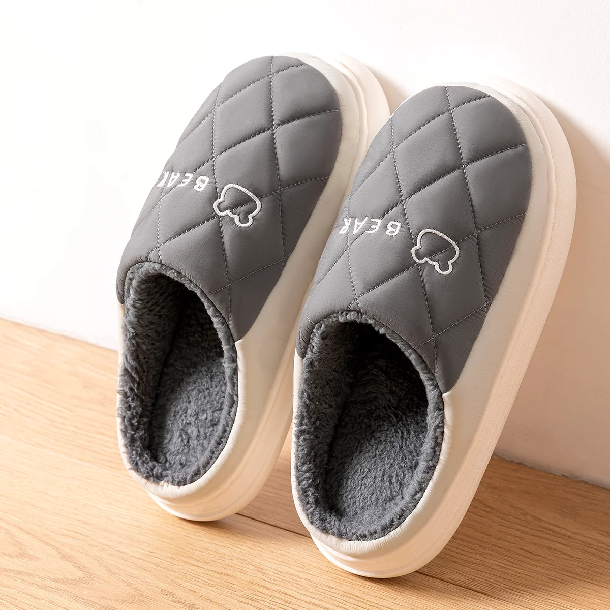 

Big Size 48 49 Men Thick Sole Home Slippers Waterproof Winter Women Plush Slides Non-slip Indoor Soft Couples Fluffy Shoes
