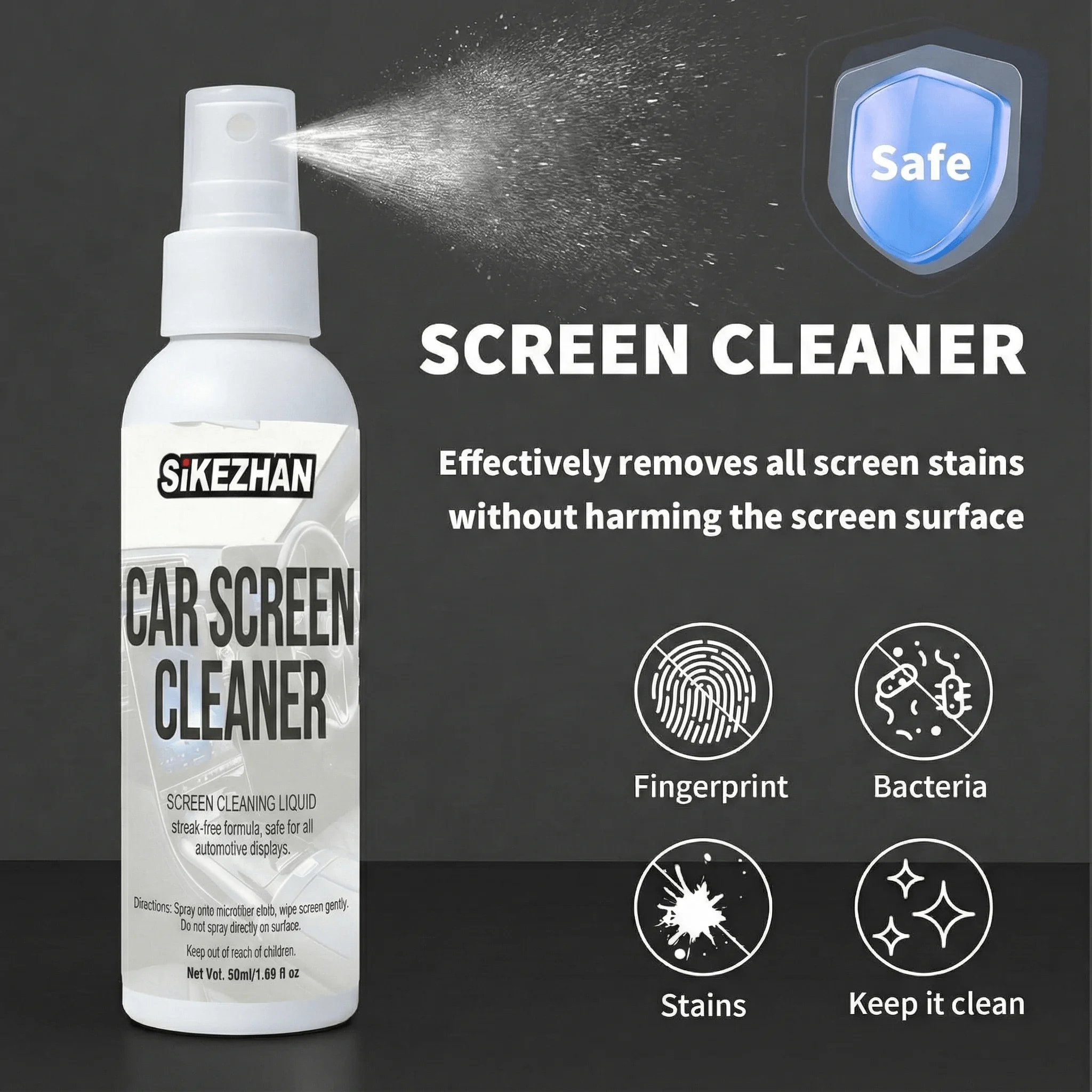 Car Screen Cleaner Spray & Wipe Kit for Tesla EV Touch Screen Dashboard GPS Navigation Monitor Laptop Phone