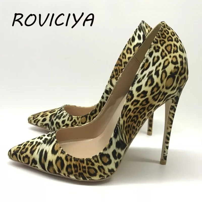 

Leopard spring women pumps 12cm high-heeled sexy shallow party wedding club ladies shoes pointed toe woman QP086 ROVICIYA