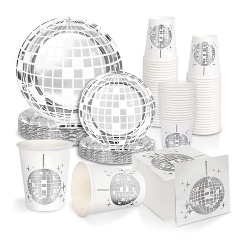 

Disco Party Supplies Tableware Set Disco Ball Dinner Plate Napkin Fork Disco Birthday Rock Dance Music Party, Durable 150 PCS