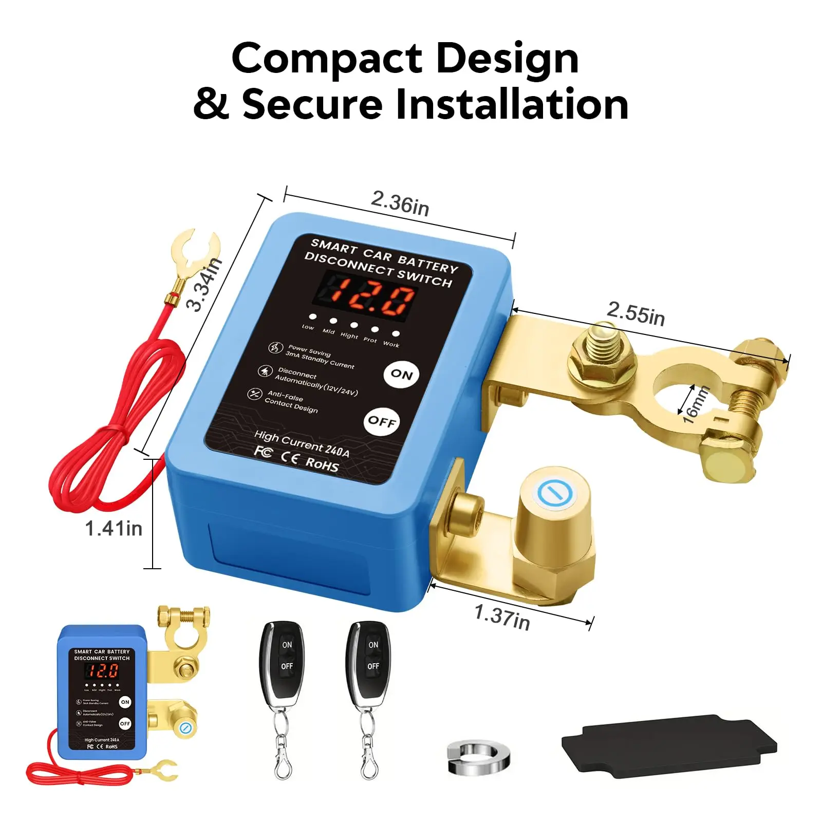 

Auto Battery Master Switch with Remote, 240A Kill Switch 12V Remote Battery Disconnect Switch with Led Voltage Display Automatic