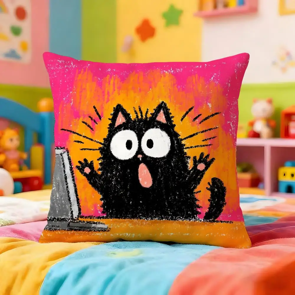 Cartoon Animals on Computer Cushion Cover Premium Soft Pillowcase Skin-Friendly Breathable Multi-Purpose for Home Office Travel