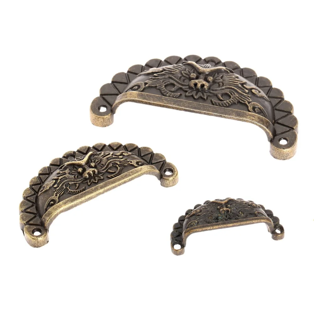 4Pcs Antique Furniture Handles Vintage Knobs and Pulls for Cabinet Dragon Shell Knobs Dresser Drawer Door Cupboard Pull Handle