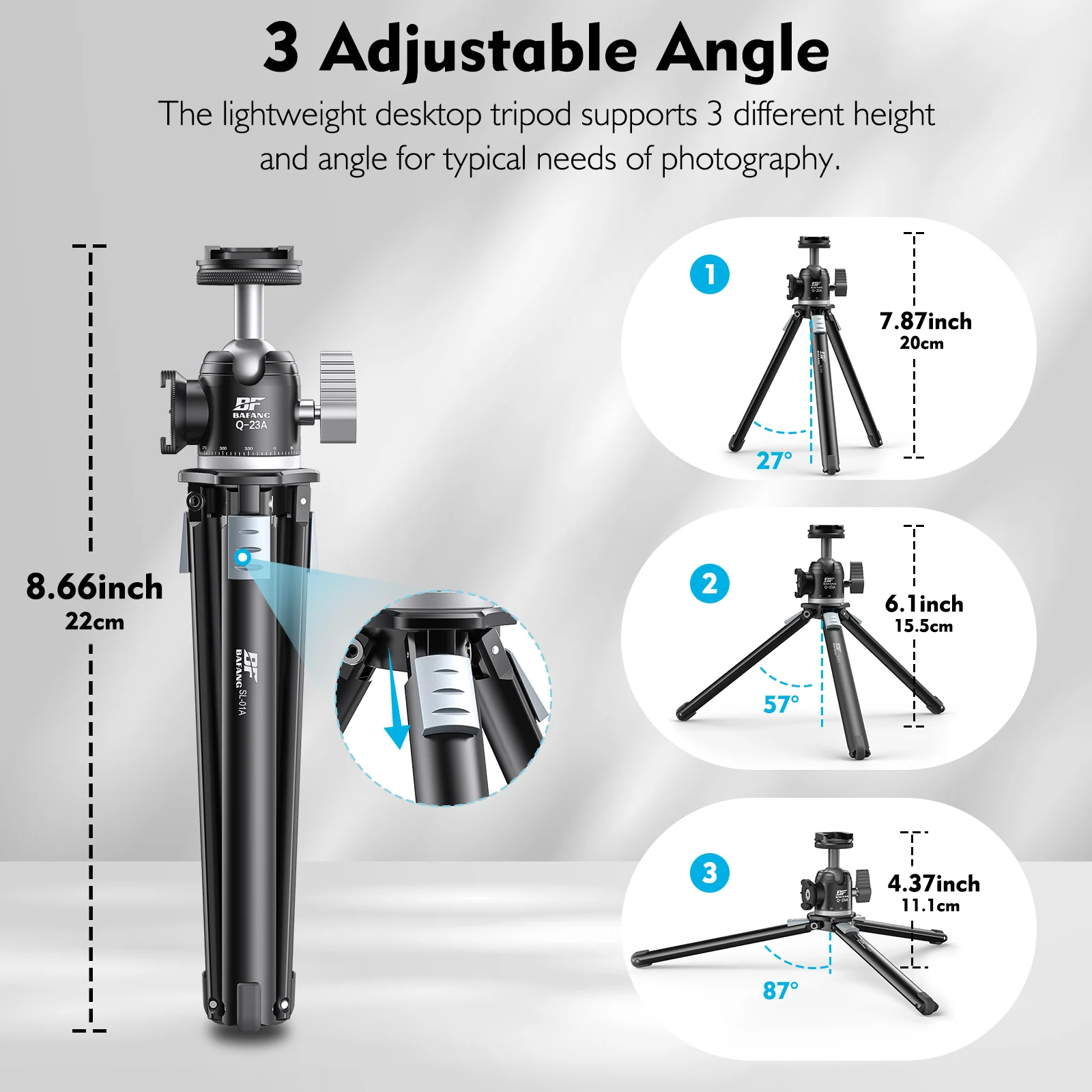 BAFANG Mini Desktop Tripod Metal Camera Phone Bracket Stabilizer Portable for Camera Video Vlog iPhone Android Phone