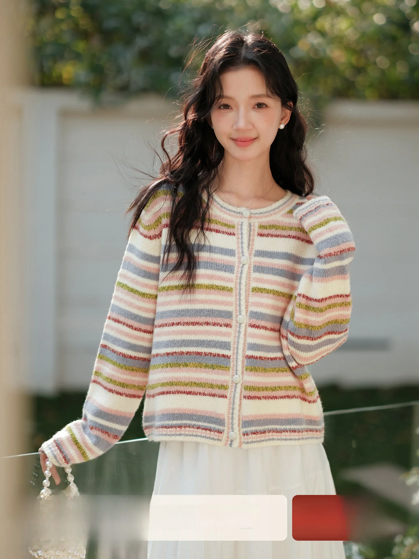 

Вязаный кардиган Dopne ing Color Blo в полоску, женский, весенний, модный, с круглым вырезом, средней толщины, с длинными рукавами