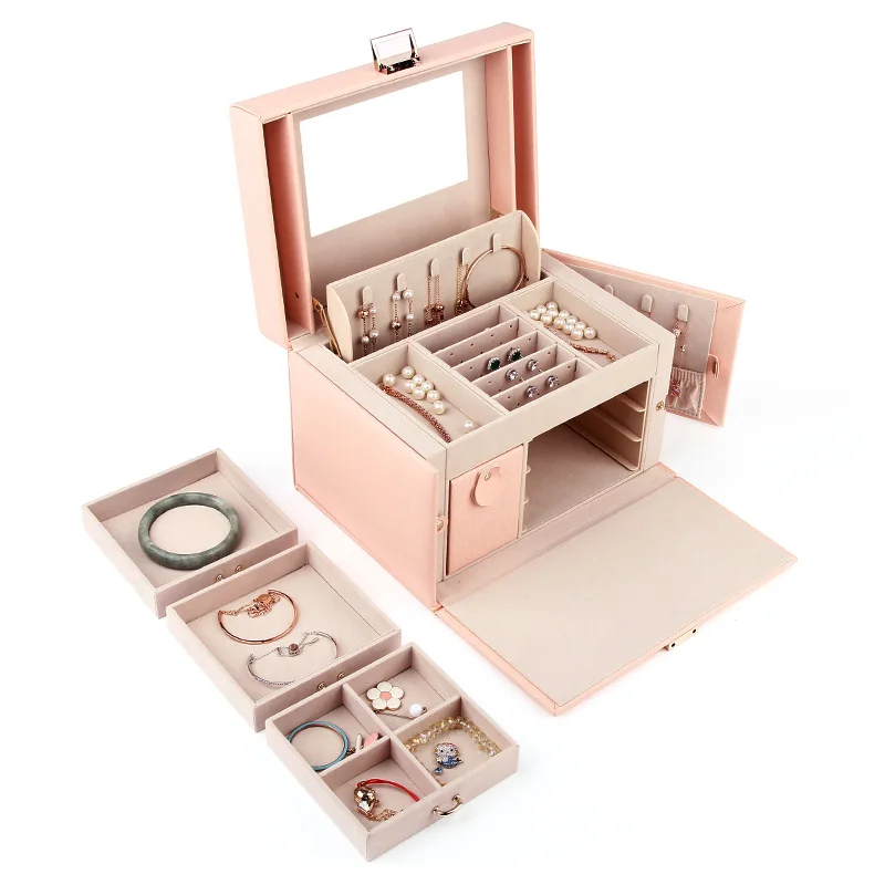

Simple leather jewelry box storage box, earrings jewelry box portable large-capacity jewelry storage box